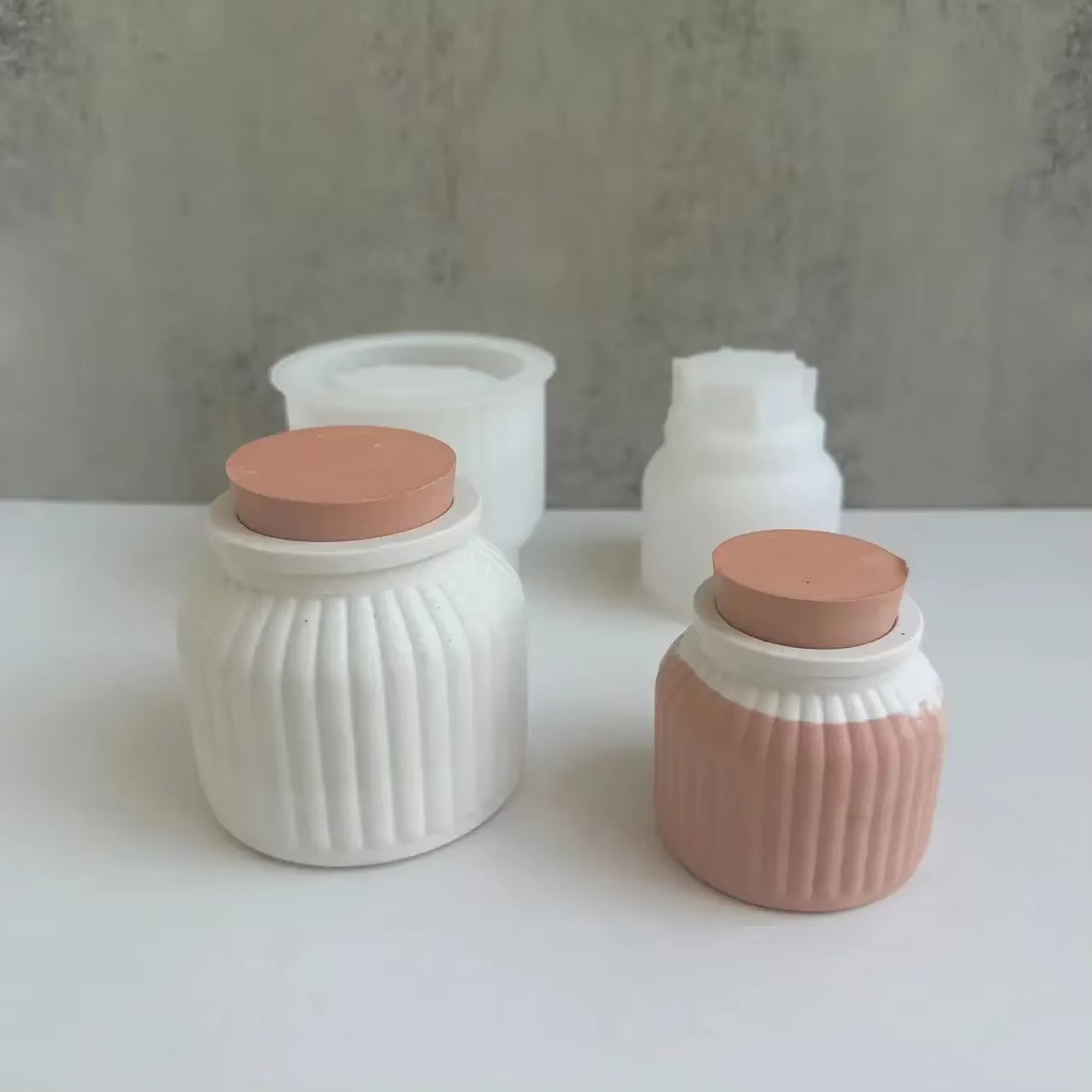 Round Stripe Flowerpot Silicone Mold DIY Glue Cement Plaster Storage Box Mold Candle Jar Casting Mold Epoxy Resin Craft Molds