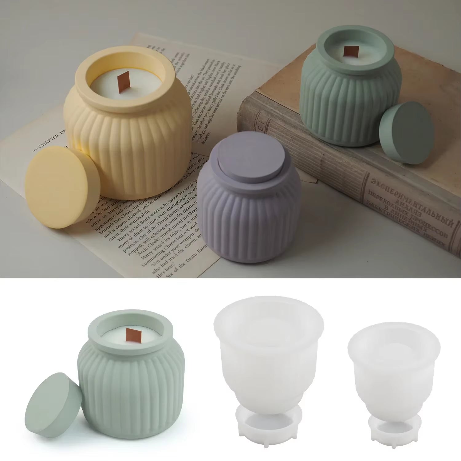 Round Stripe Flowerpot Silicone Mold DIY Glue Cement Plaster Storage Box Mold Candle Jar Casting Mold Epoxy Resin Craft Molds